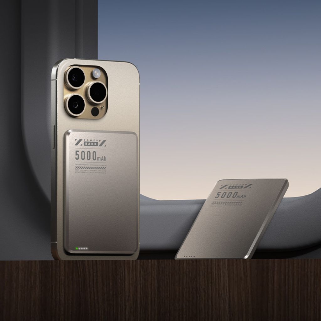 Universal fast charging power bank, ultra-slim magnetic wireless design.