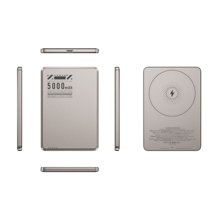 Magnetic wireless portable charger, compact and ultra-slim for travel.