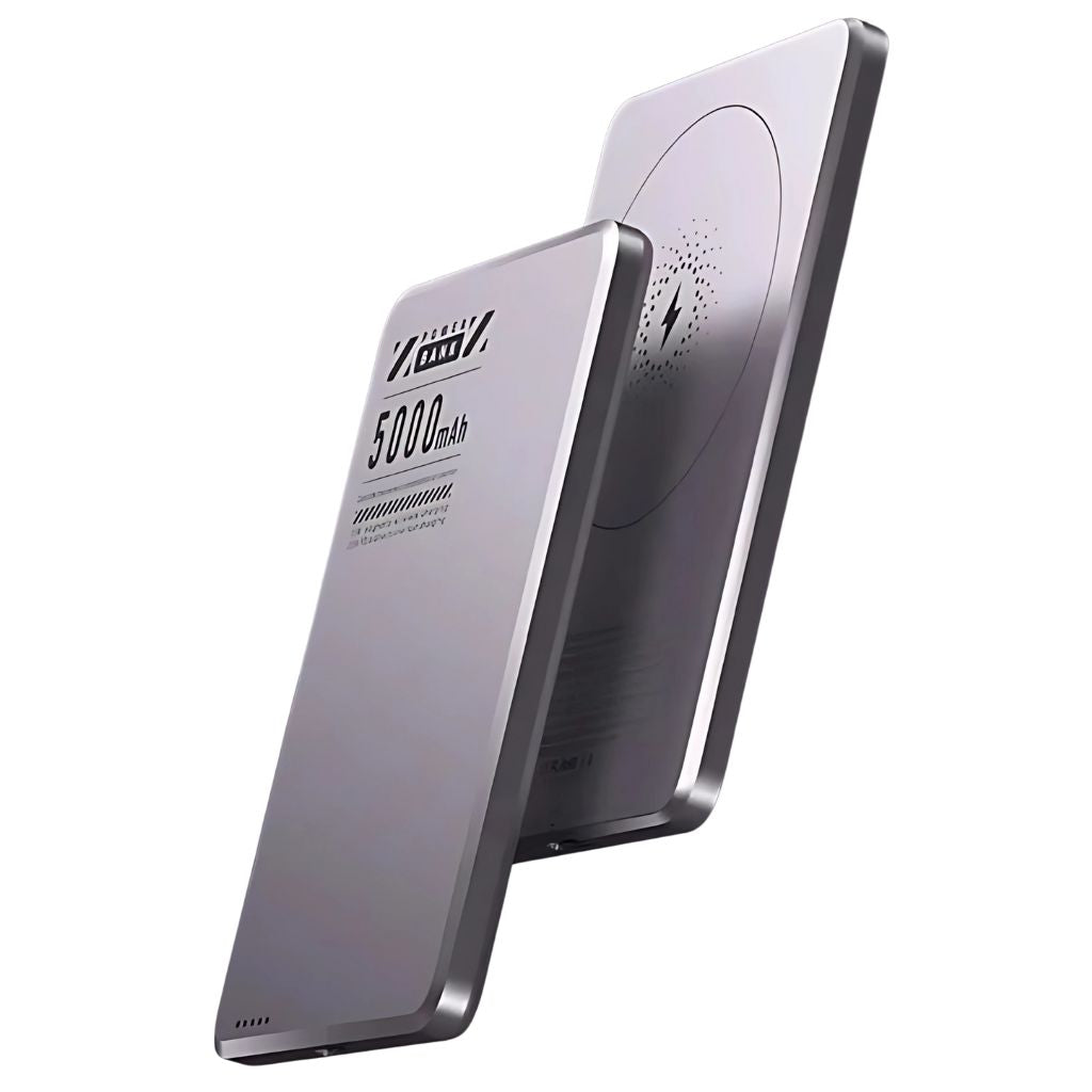 Power bank: Ultra-slim, magnetic, and wireless for universal device charging.