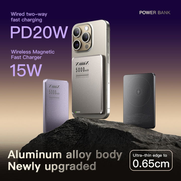 Slim magnetic wireless power bank, a universal fast charging accessory.