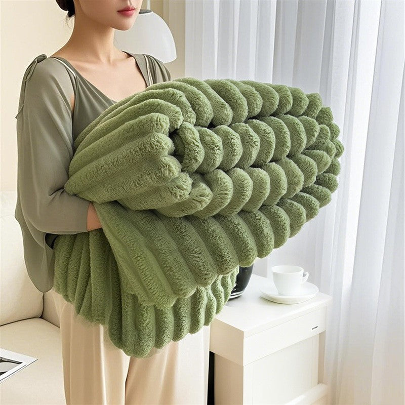 Detail of a women's ultra-soft 3D textured cuddle blanket, highlighting its unique pattern.