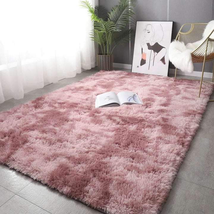 Cozy round rug, ultra soft and fluffy, perfect non-slip accent for home decor.