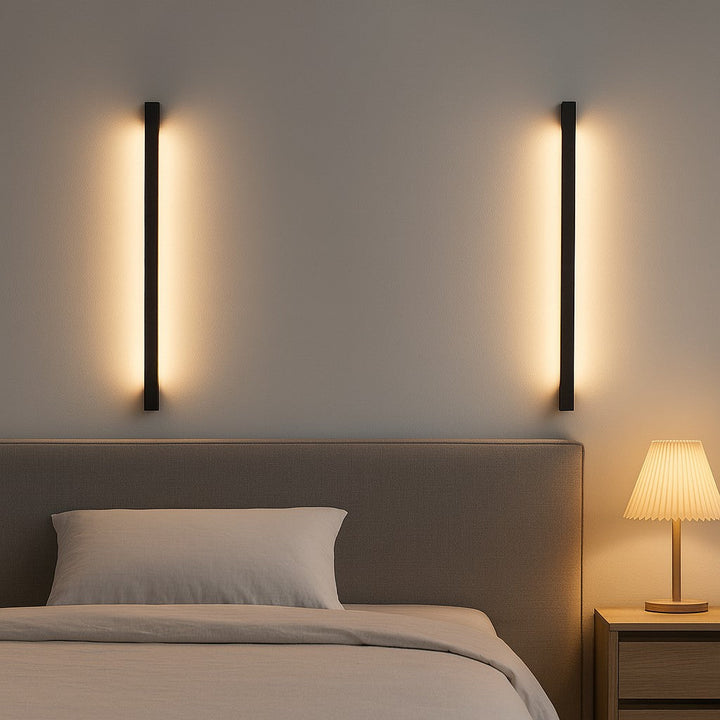 Modern LED wall sconce as a home accent. Dimmable, ultra-thin indoor lighting with minimalist design.