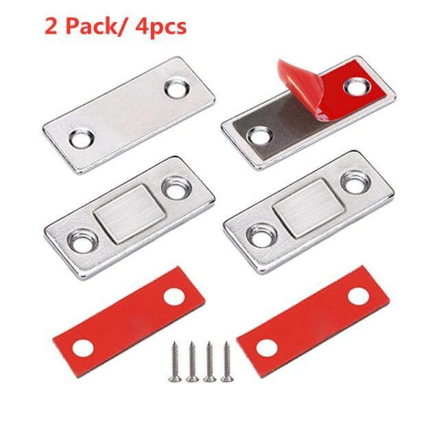 Versatile ultra-thin magnetic door latch for cabinets, drawers, home organization; strong hold, easy install.