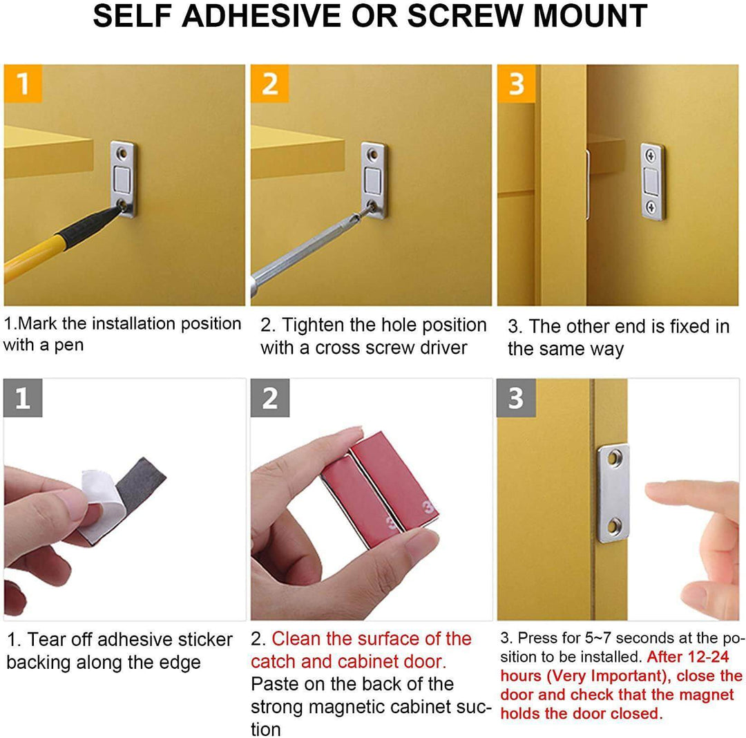 Magnetic door latch for kitchen cabinets, ultra-thin & strong hold ensures tidy organization.