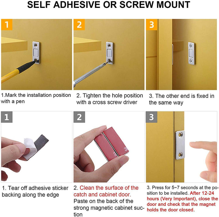 Magnetic door latch for kitchen cabinets, ultra-thin & strong hold ensures tidy organization.