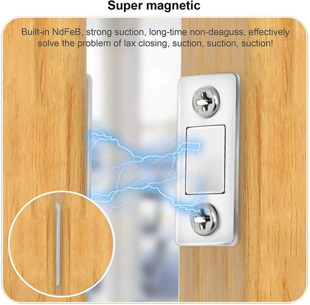 Ultra-thin magnetic catch for drawers & cabinet doors, strong hold, essential home hardware.