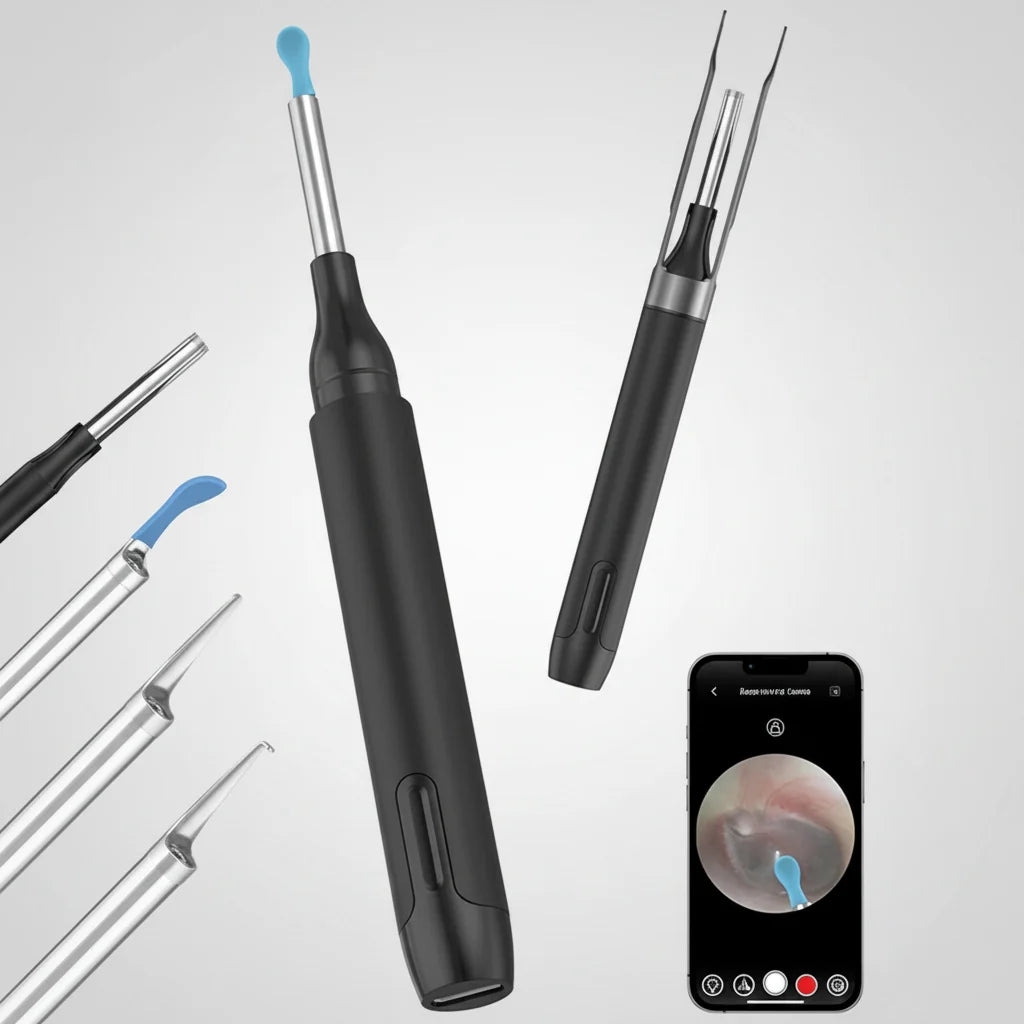 Unisex 1080P Wi-Fi ear camera for adults & kids, showing precise ear canal inspection & cleaning.