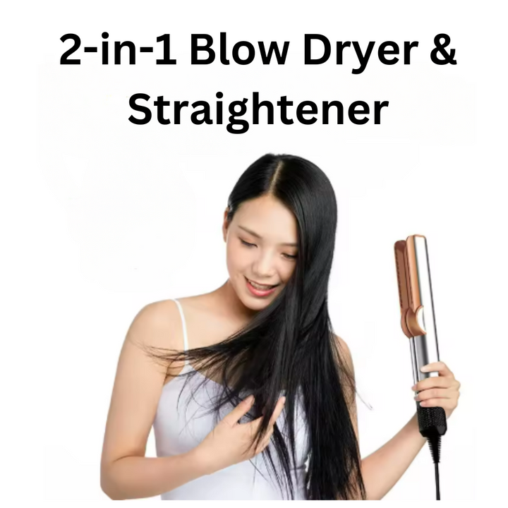 Sleek unisex 2-in-1 hairdryer and straightener beauty tool, designed for fast drying and professional smooth hair.