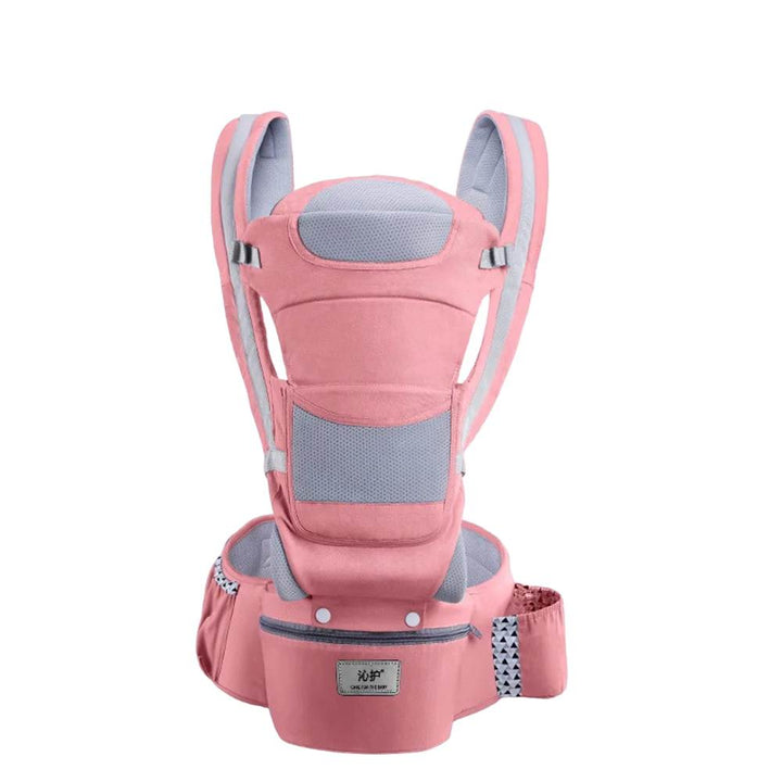 Breathable ergonomic baby carrier for comfortable, hands-free baby wearing; provides excellent support for parent and child.