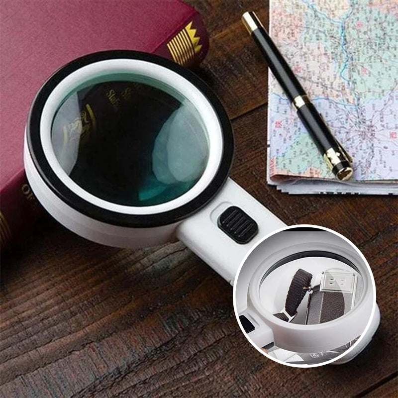 Premium 30x LED reading magnifier for low vision, ensuring sharp detail and bright viewing.
