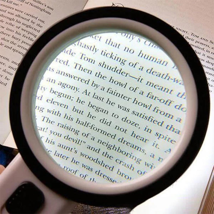 Portable 30x optical magnifier with LED light, ideal vision aid for detailed tasks & crafts.
