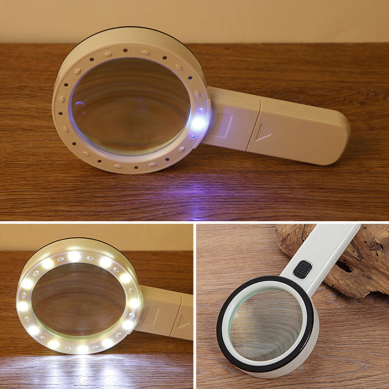 Magnifying glass with 30x optical zoom and LED illumination for clear, comfortable reading.
