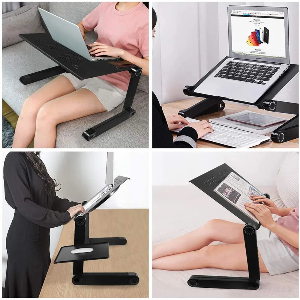 Portable & lightweight ergonomic laptop stand, ideal for a comfortable home office, standing desk, or on-the-go productivity.