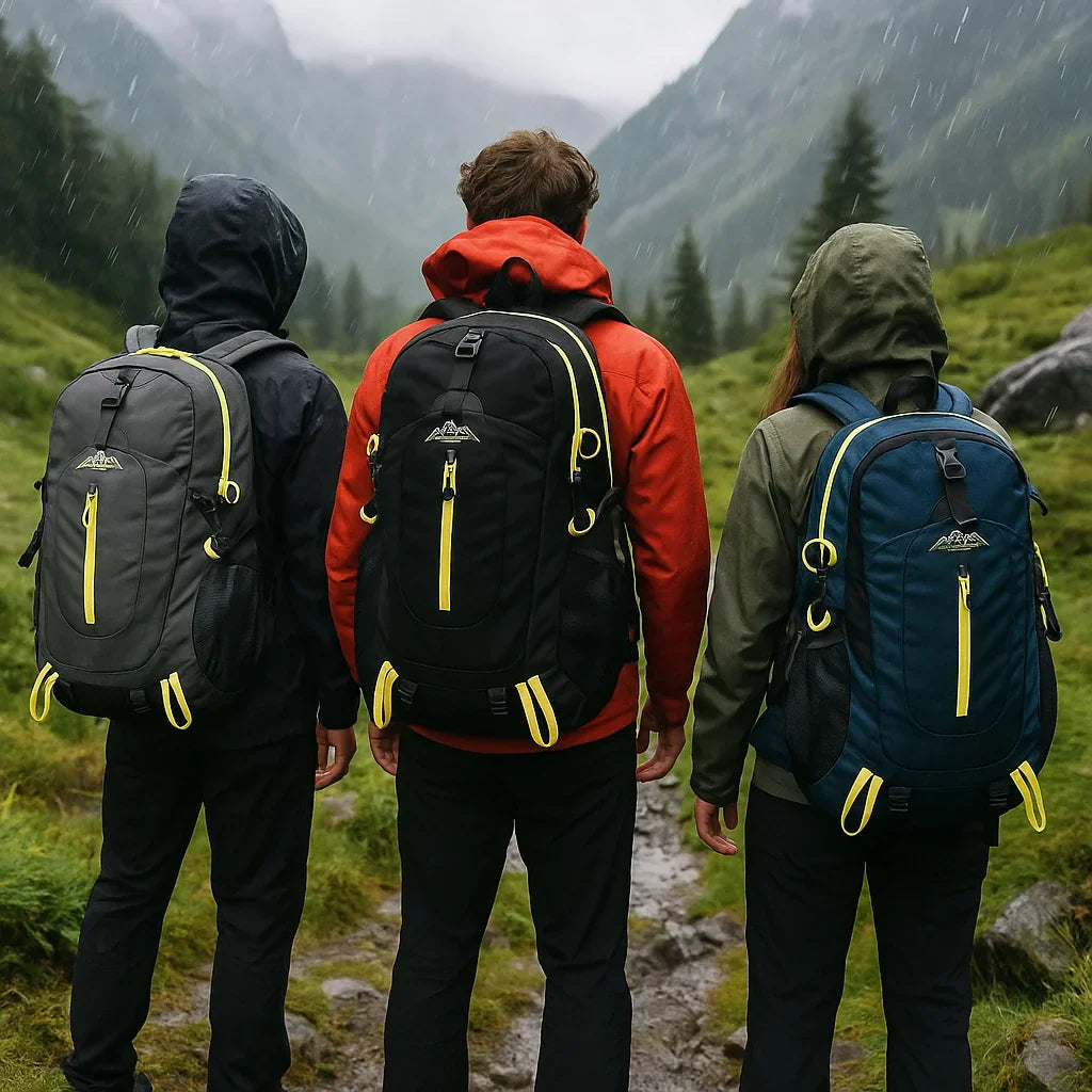 Sleek design 40L waterproof unisex backpack, essential lightweight gear for hiking & travel.