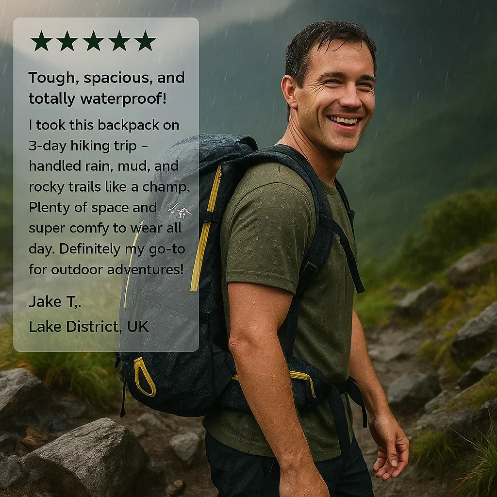 Premium 40L waterproof backpack, designed for rugged hiking and intense outdoor adventures.