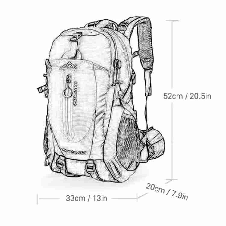 Front view of a 40L waterproof hiking backpack, durable outdoor gear for camping & travel.