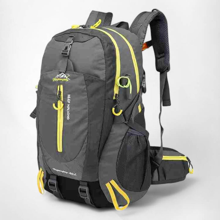 Spacious interior of a 40L waterproof hiking backpack, ready for camping and adventure gear.