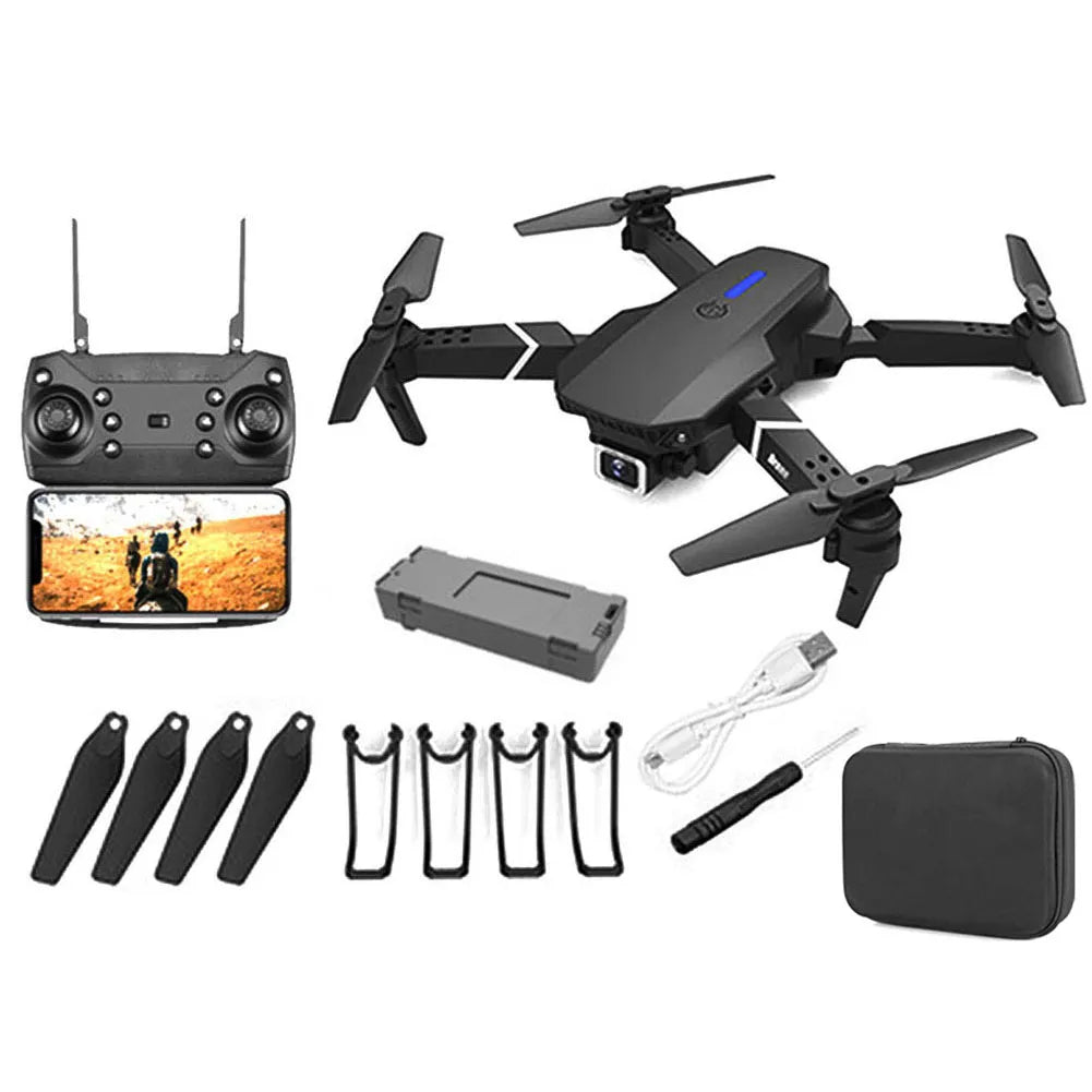 Modern 4K flying camera with wide-angle dual lenses, capturing breathtaking aerial photography for any outdoor tech enthusiast.