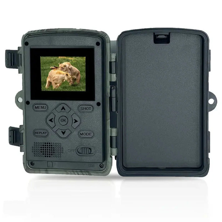 Close-up of the 60MP wildlife camera, showcasing its robust design, ideal for outdoor & nature surveillance.