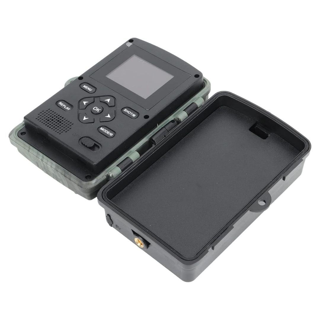 Outdoor 4K wildlife camera, showing its weatherproof casing, essential for all-weather trail surveillance.