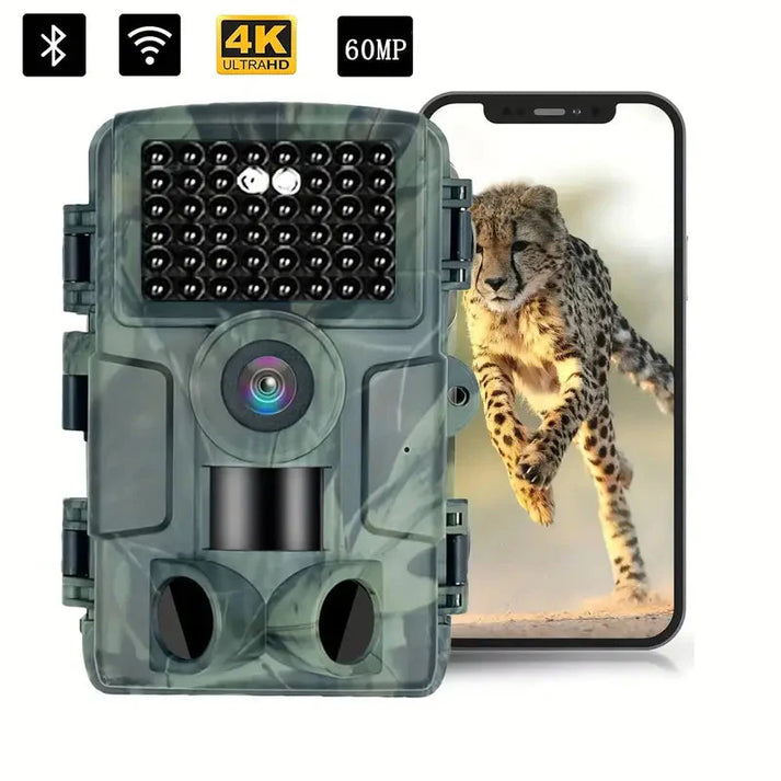 User interacting with the app control for the 60MP 4K wildlife camera, managing settings remotely.