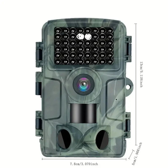 Front view of the 4K Ultra HD trail camera with its lens and IR sensors visible for night vision.