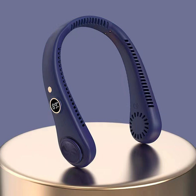 Bladeless neck fan for students & office workers. Unisex 5-speed personal cooler, rechargeable & quiet.