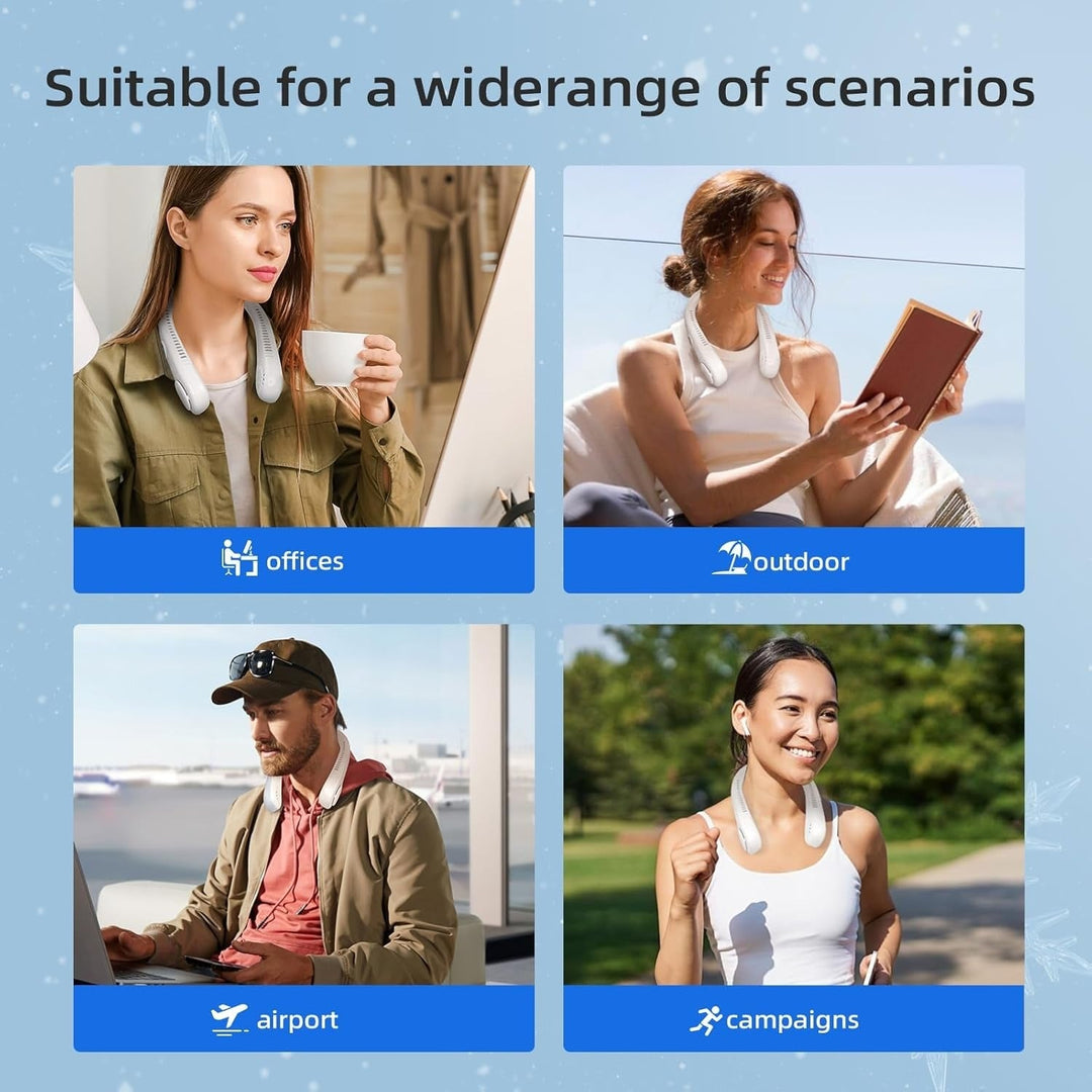 Compact 5-speed neck fan, bladeless & portable. Your personal cooler for travel, outdoor & fitness.