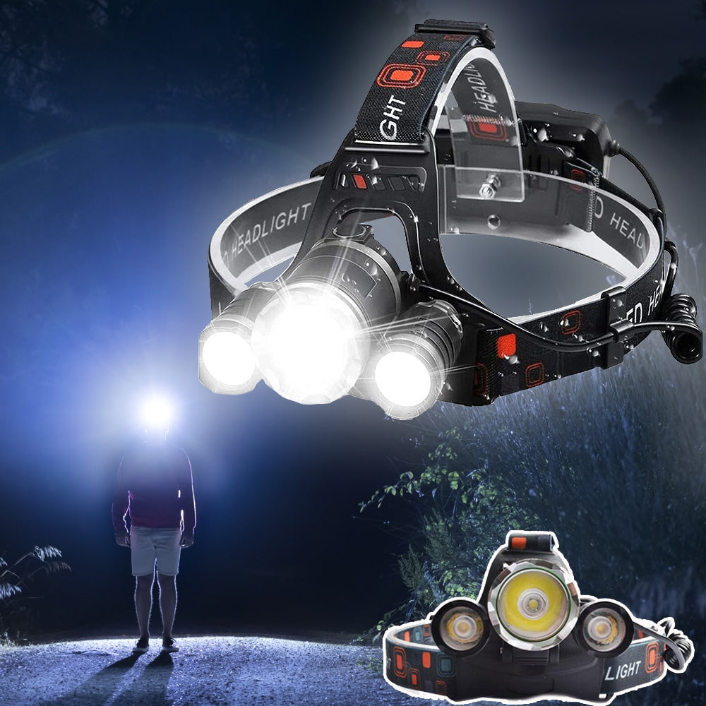 Unisex 5000 lumen rechargeable LED headlamp for bright hands-free outdoor activities & adventures.