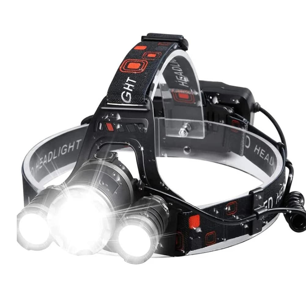 High-power 5000 lumen rechargeable LED headlamp, essential outdoor light for camping, hiking & fishing.