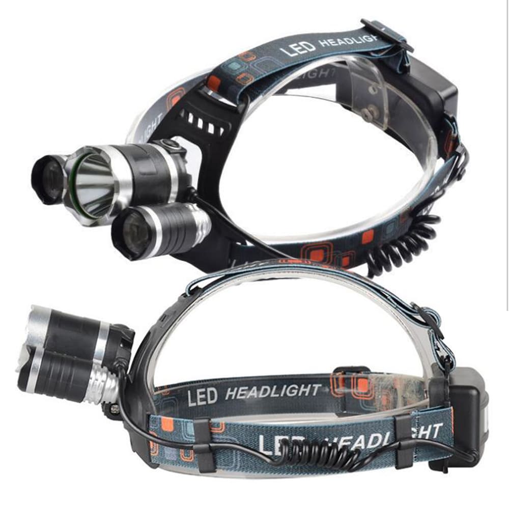 Bright 5000 lumen LED headlamp, rechargeable & hands-free, perfect for night running and outdoor gear.
