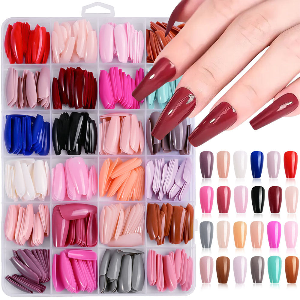 Clear gel nail tips from 576-piece kit, perfect for professional nail art, extensions & DIY manicures.
