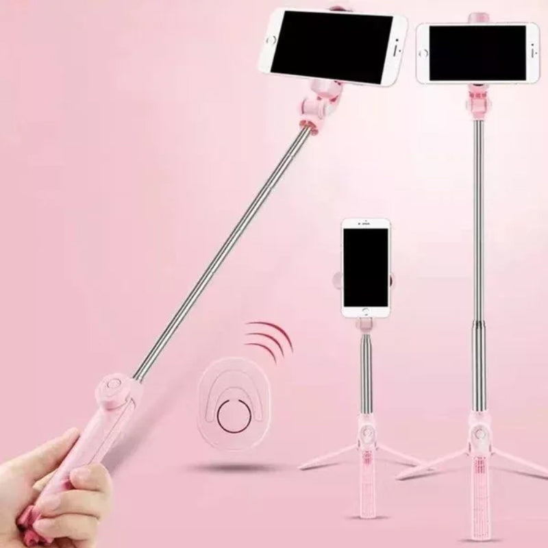 Compact wireless selfie stick & tripod with powerful fill light, perfect phone accessory for video creation.