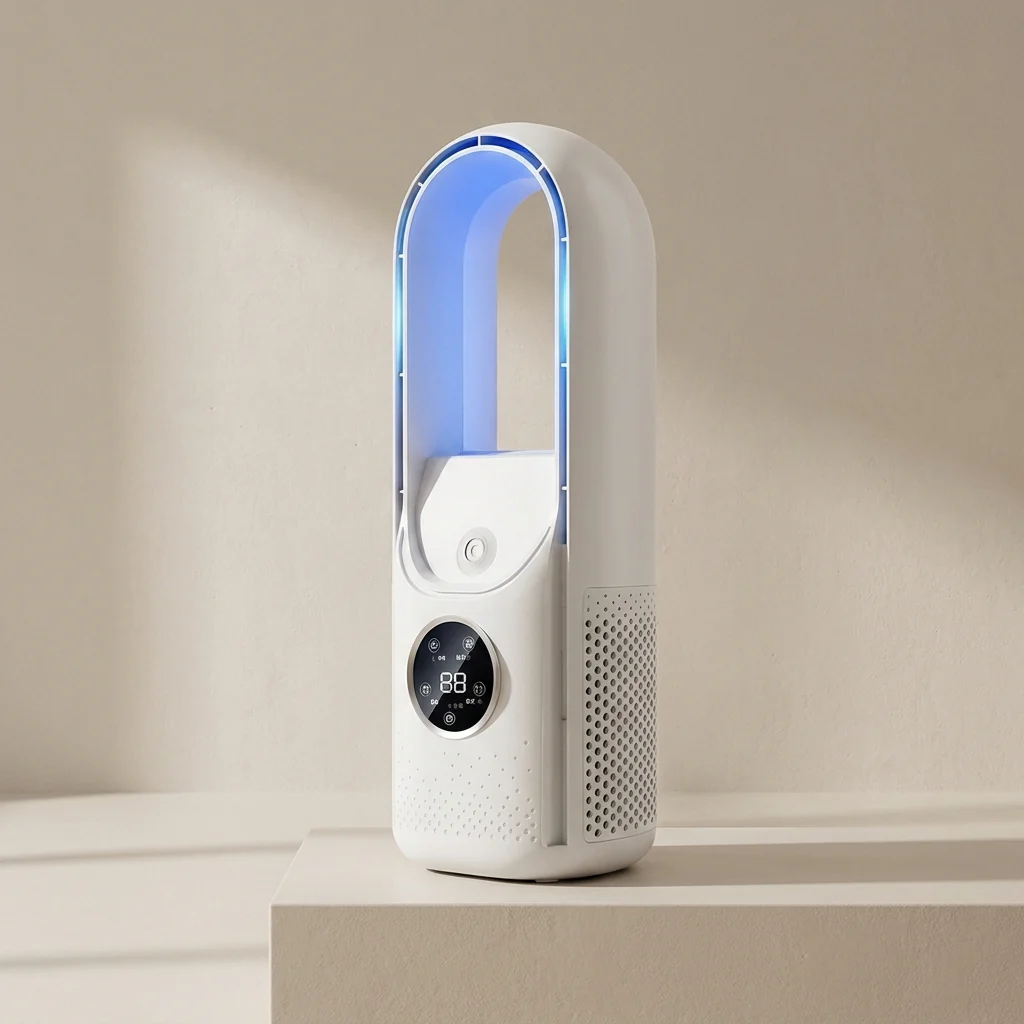Unisex 6-Speed Bladeless Personal Air Cooler with Humidifier. Perfect for home or office air comfort.