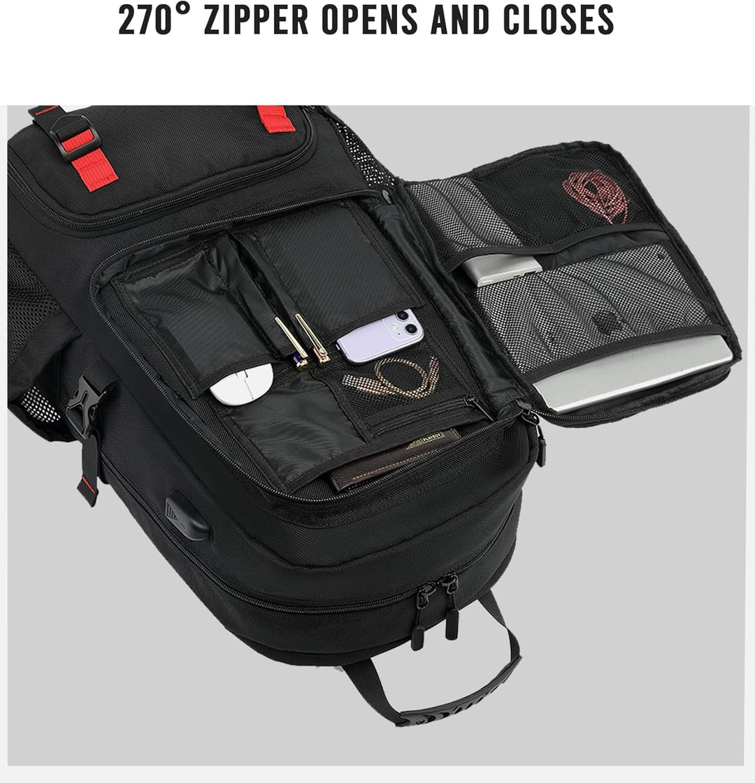 TSA friendly 60L travel backpack, anti-theft design, expandable, ideal for international travel & business.