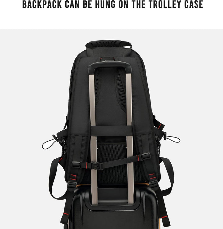 Sleek unisex 60L travel backpack, waterproof, expandable, with laptop sleeve, USB charging & anti-theft.