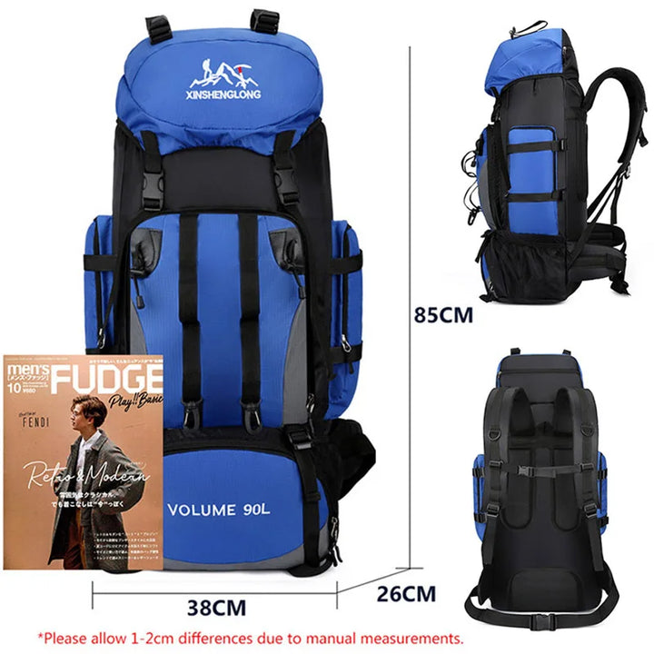 Durable, water-resistant fabric of a 90L unisex hiking & camping backpack, built for tough expeditions.
