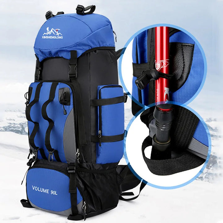 Large capacity 90L unisex hiking & trekking backpack with ample space for all camping gear.