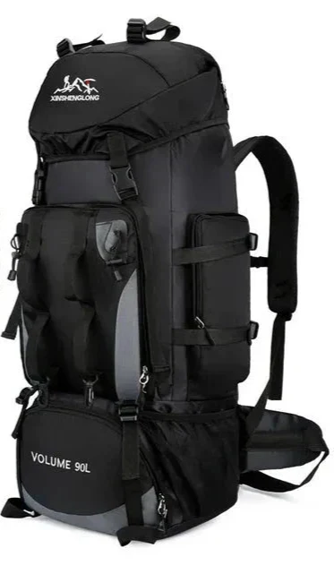 Top-loading access to a 90L unisex water-resistant hiking backpack, ideal for quick gear retrieval.