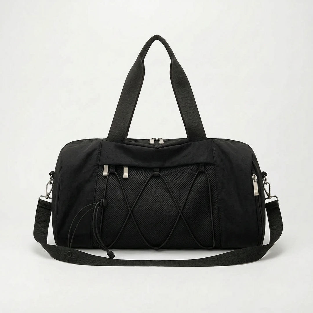 Unisex gym duffel bag featuring a shoe compartment and multiple pockets, perfect for workouts, travel, and sports.