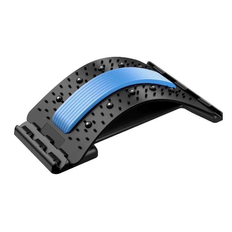 Unisex adjustable lumbar back stretcher for pain relief, spine decompression & posture correction.