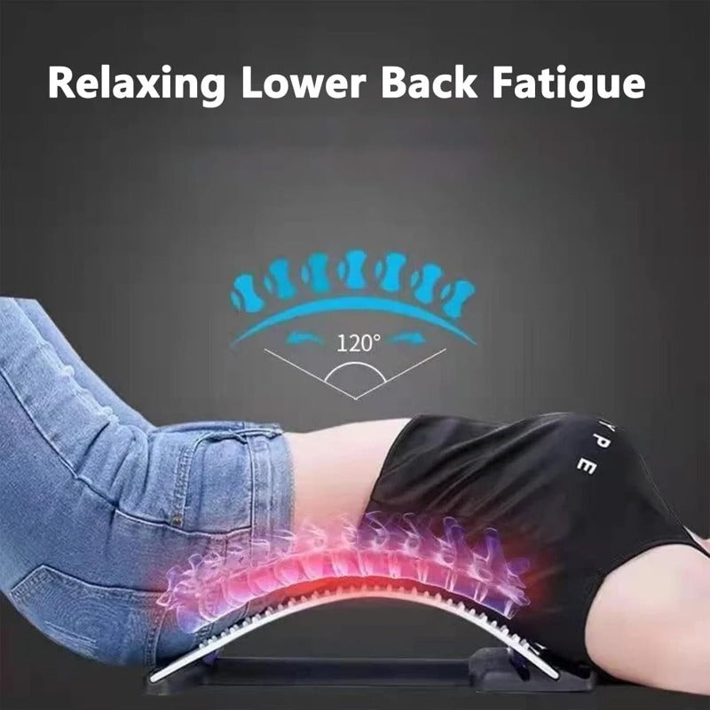 Ergonomic lumbar back stretcher designed for chronic back pain relief through gentle spine decompression.