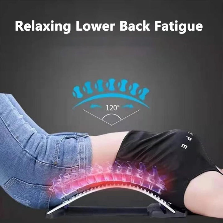 Ergonomic lumbar back stretcher designed for chronic back pain relief through gentle spine decompression.