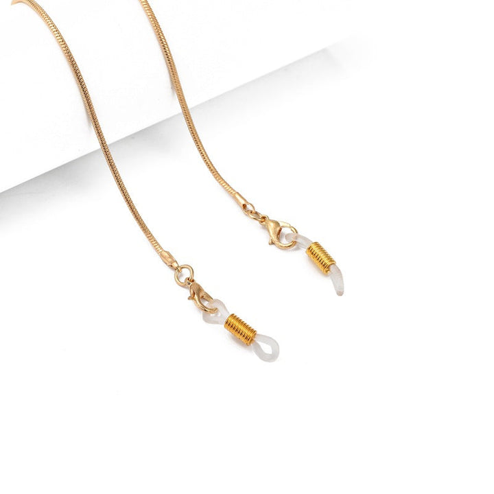 Gold metal glasses chain, adjustable unisex eyewear strap for secure eyeglasses & sunglasses.