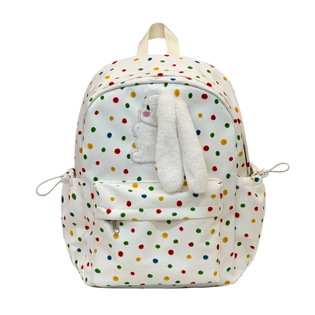Unisex adorable white bunny backpack with adjustable straps, perfect for school or everyday playful style.