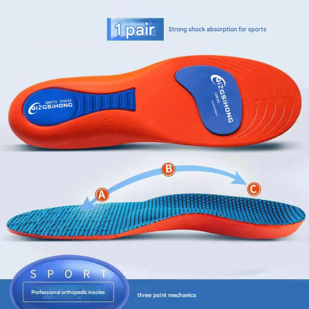 Unisex anti-slip arch support insoles for all-day comfort, providing foot support & pain relief in any shoe.