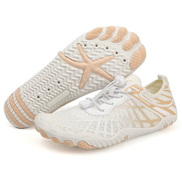 Protective anti-slip water footwear, essential for active beach and pool days.