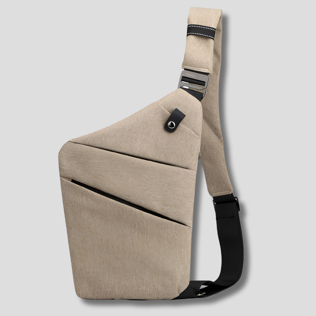 Slim profile of the secure anti-theft crossbody bag, perfect for discreet, hands-free travel.