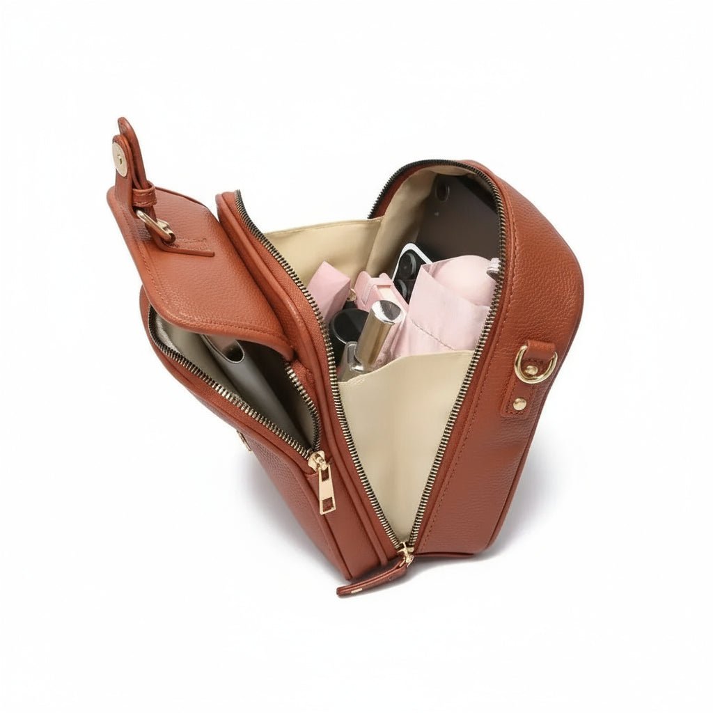 Brown Unisex Anti-Theft Travel Bag. Secure zippers ensure worry-free journeys. Durable & organized.